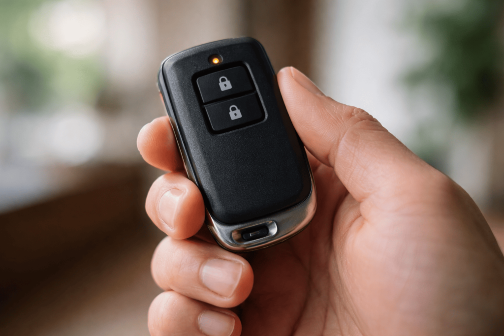 電池残量が少なく反応が弱いスマートキーのクローズアップ