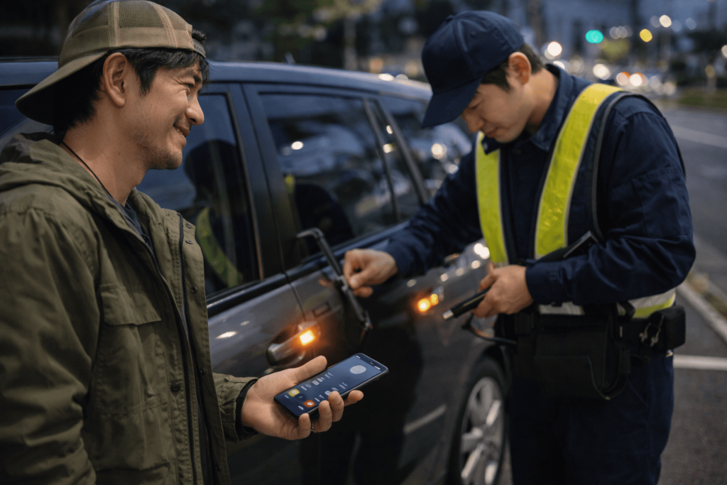 インロック時は無理にこじ開けず、ロードサービスに連絡してプロに対応してもらうイメージ