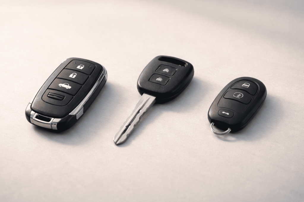 スマートキー・従来型キー・キーレスリモコンを並べた比較イメージ