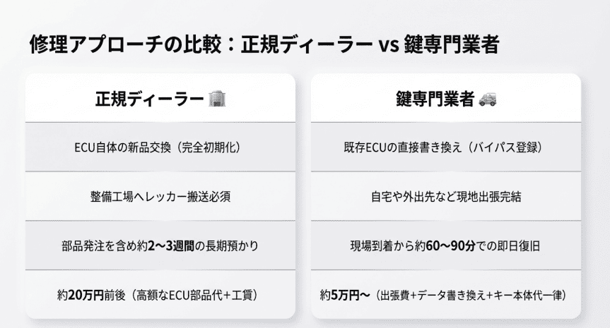 ディーラーと鍵業者の比較画像
