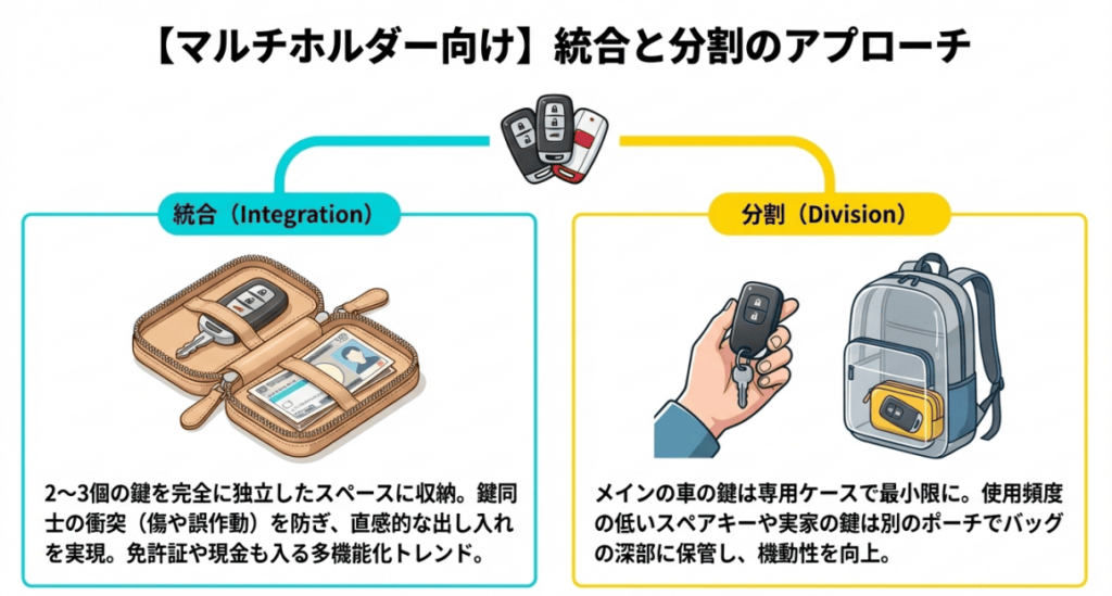マルチホルダー向け、統合と分割のアプローチを解説した画像