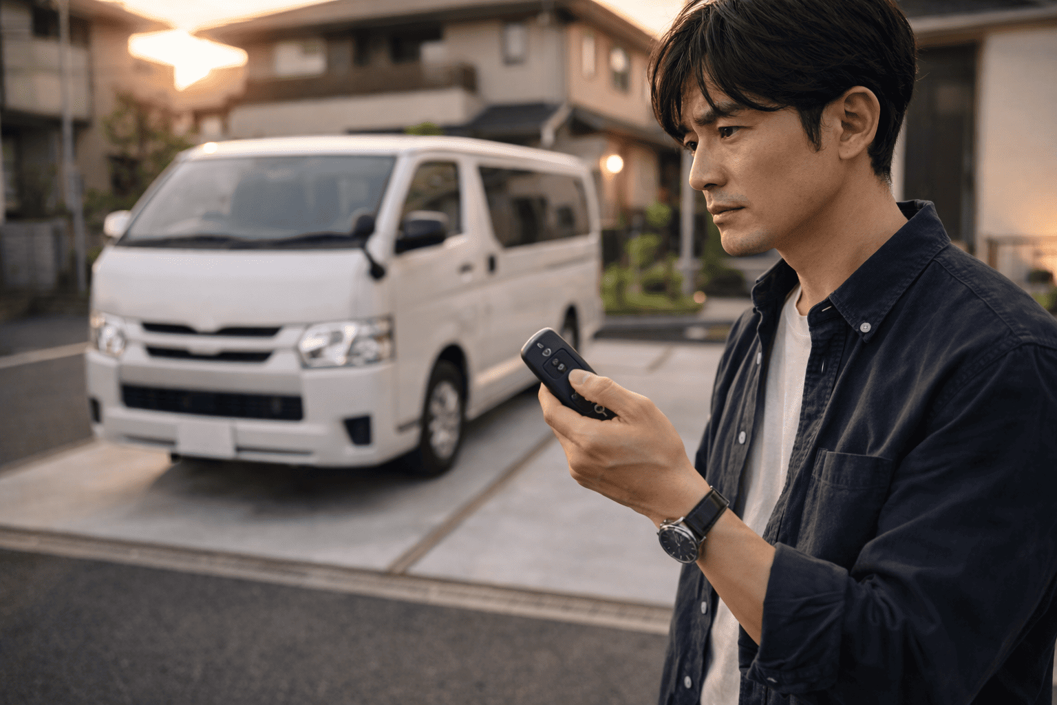 ハイエースのスマートキー後付けを検討する日本人男性
