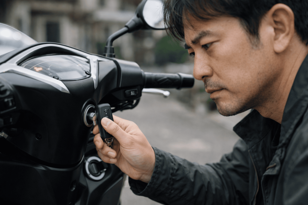 スマートキーをメインスイッチに押し当てて認証する方法