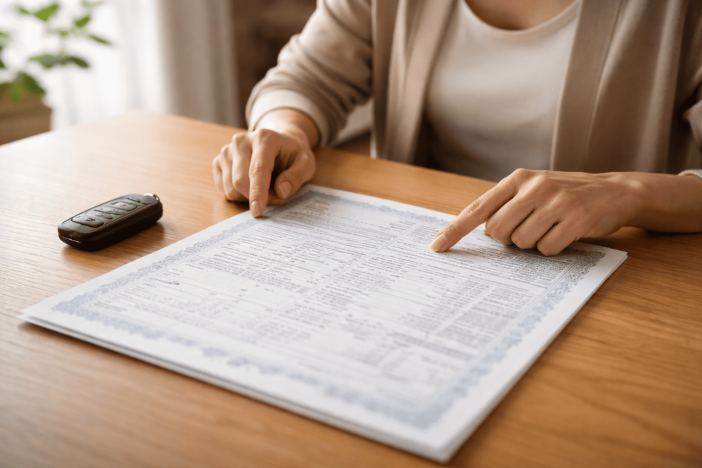 車検証を確認して車の年式を調べる様子